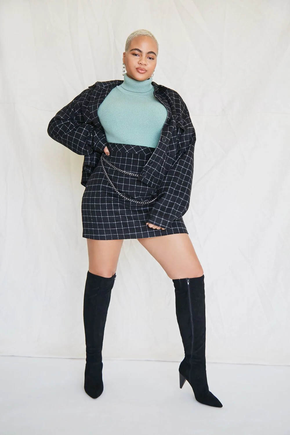 Plus Size Grid Print Mini Skirt - Image 6