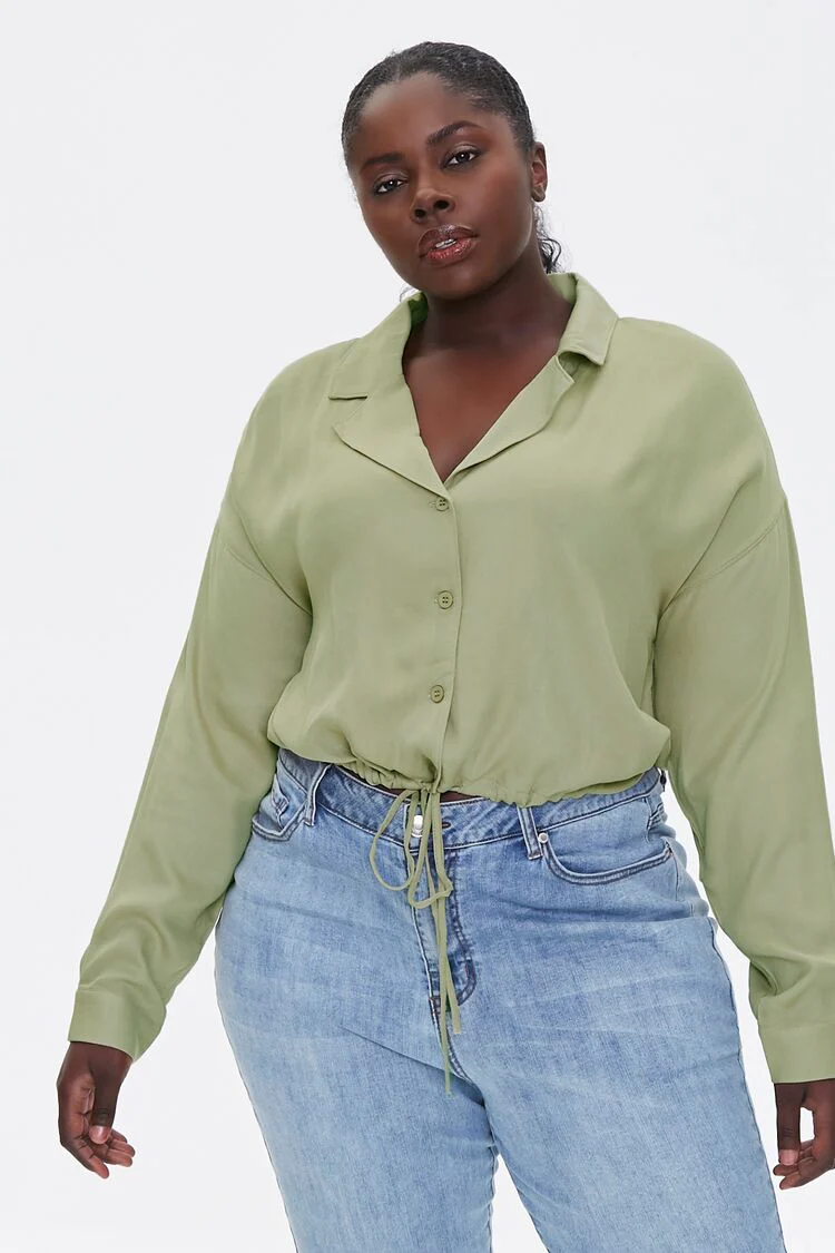Plus Size Drawstring-Hem Shirt