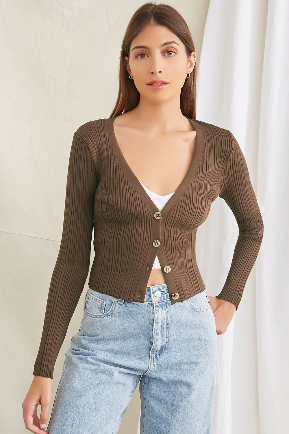 Ribbed Knit Cardigan Sweater