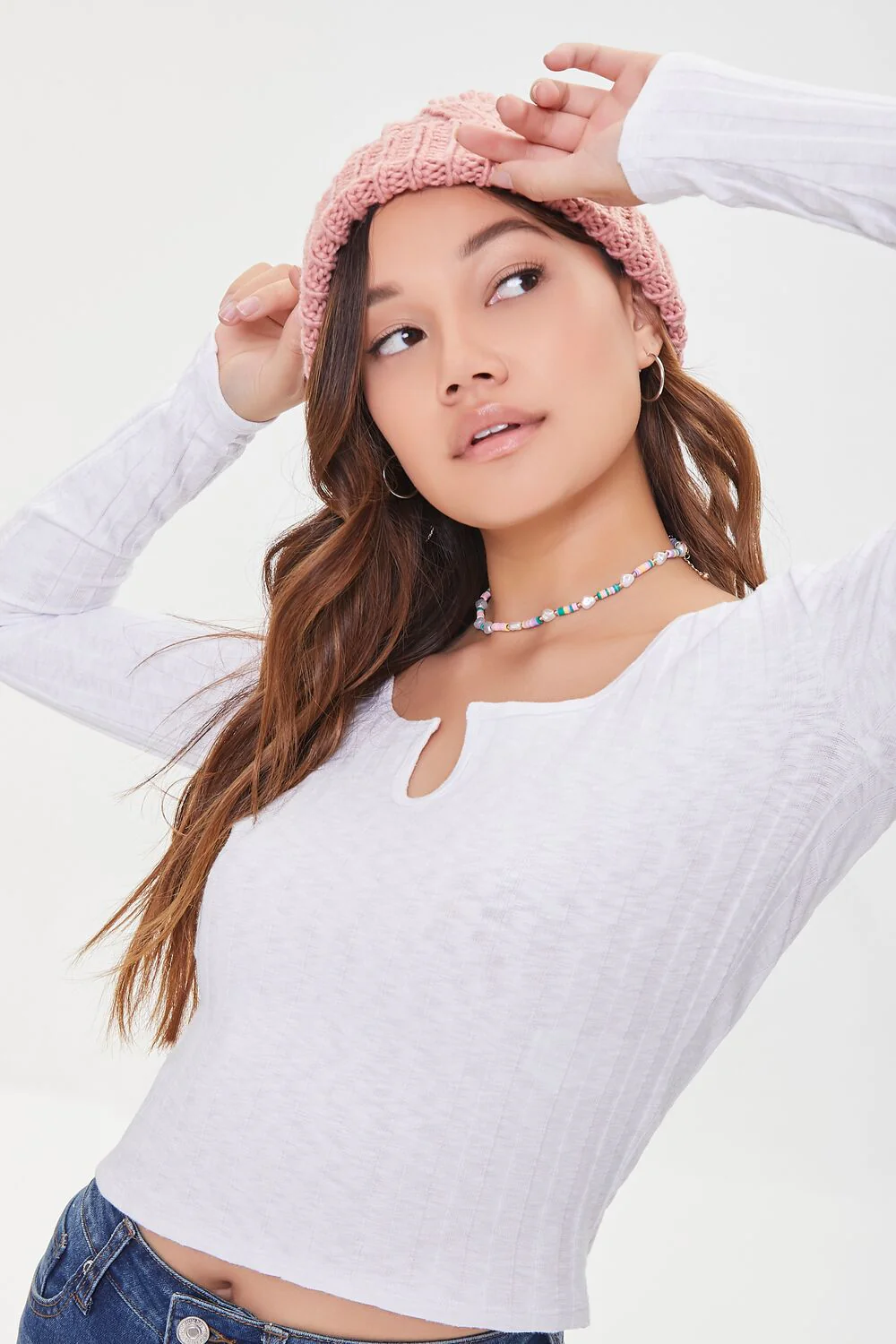 Marled Split-Neck Top