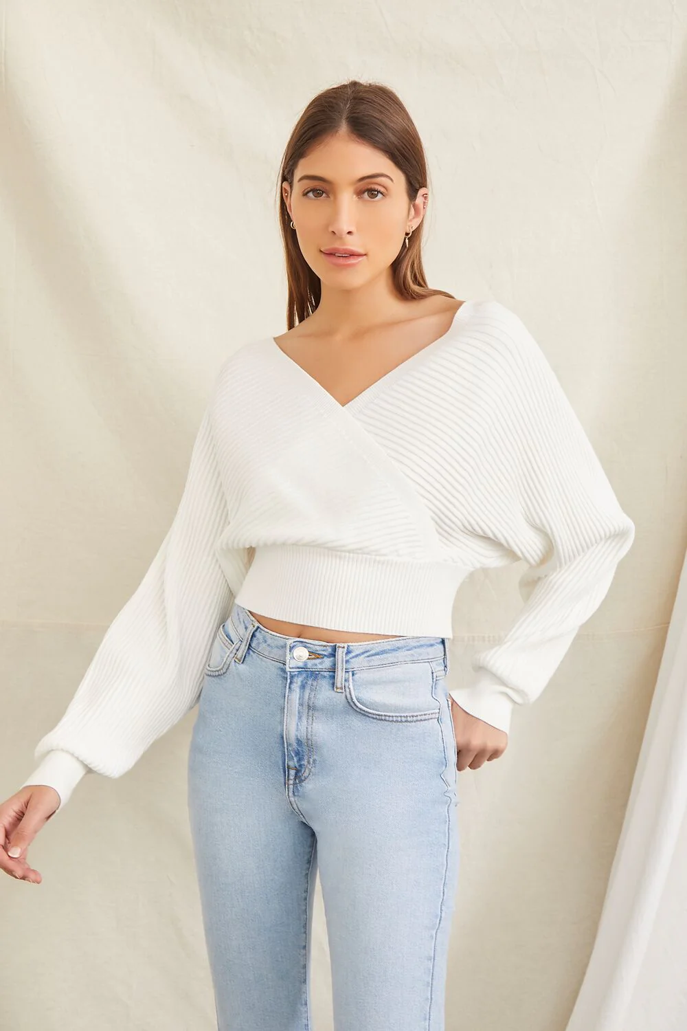 Ribbed Surplice Sweater