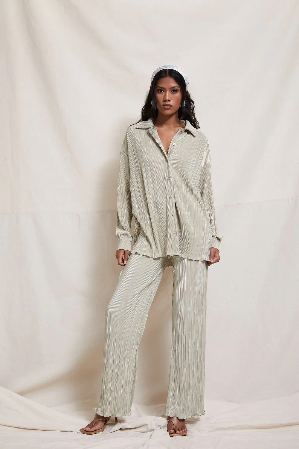 Plisse Lettuce-Edge Shirt & Pants Set