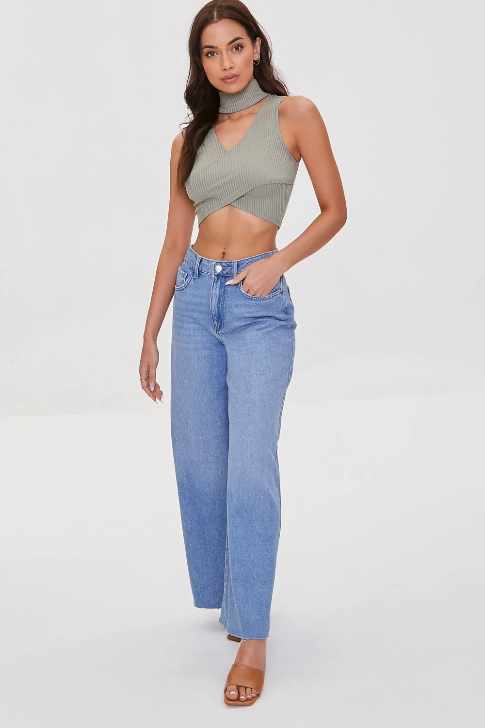 Wide-Leg Raw-Cut Jeans