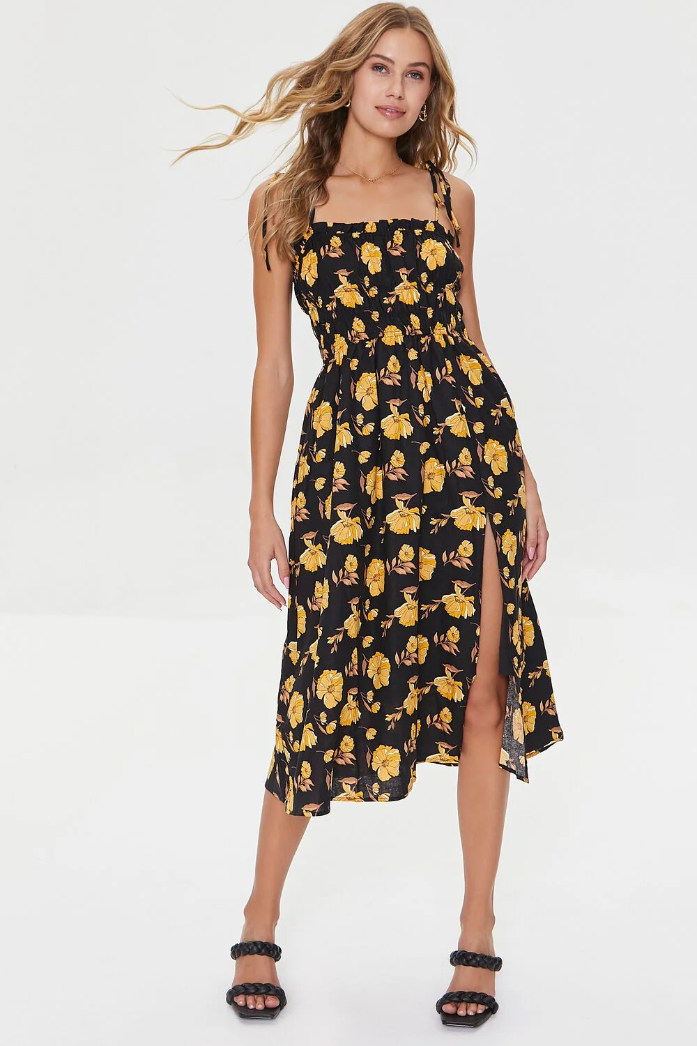 Floral Print Linen-Blend Midi Dress