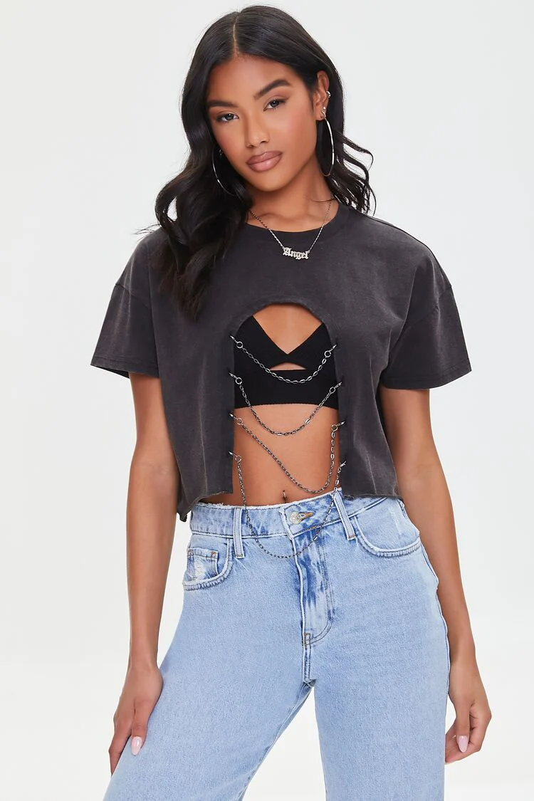 Cutout Chain Cropped Tee