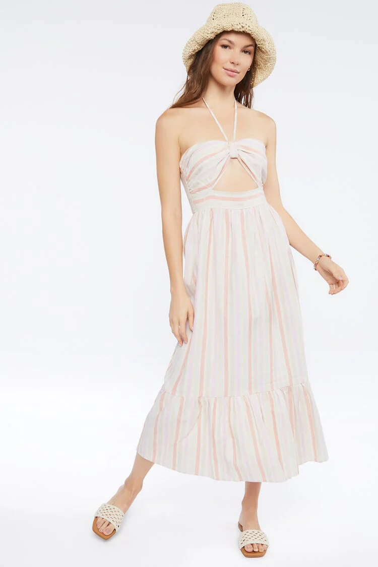 Striped Linen-Blend Midi Dress