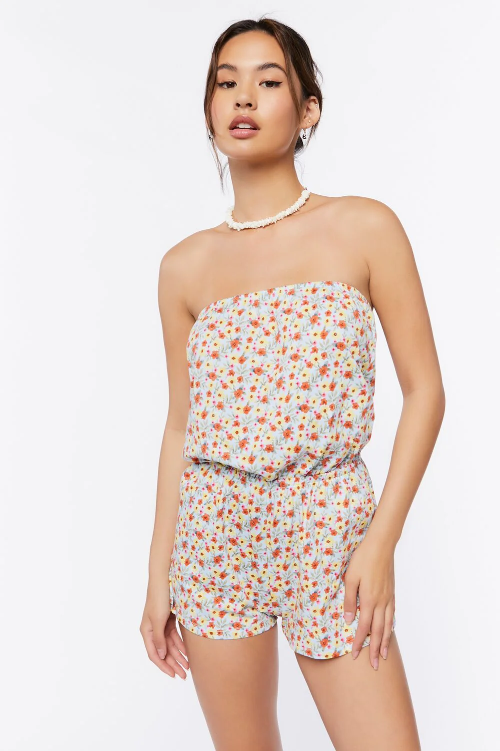 Ditsy Floral Print Strapless Romper