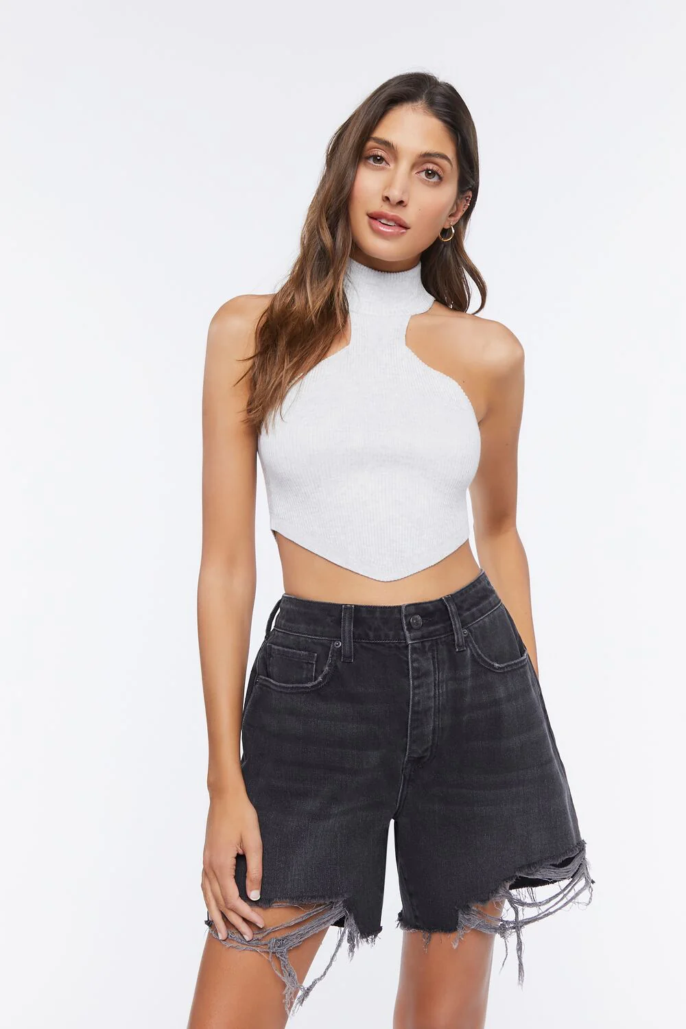 Sweater-Knit Mock Neck Crop Top