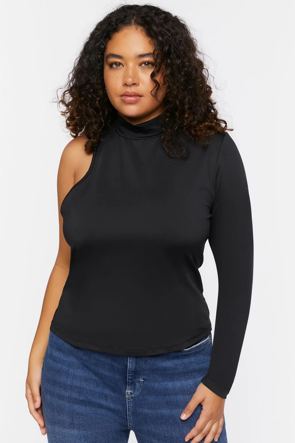 Plus Size One-Sleeve Cutout Top