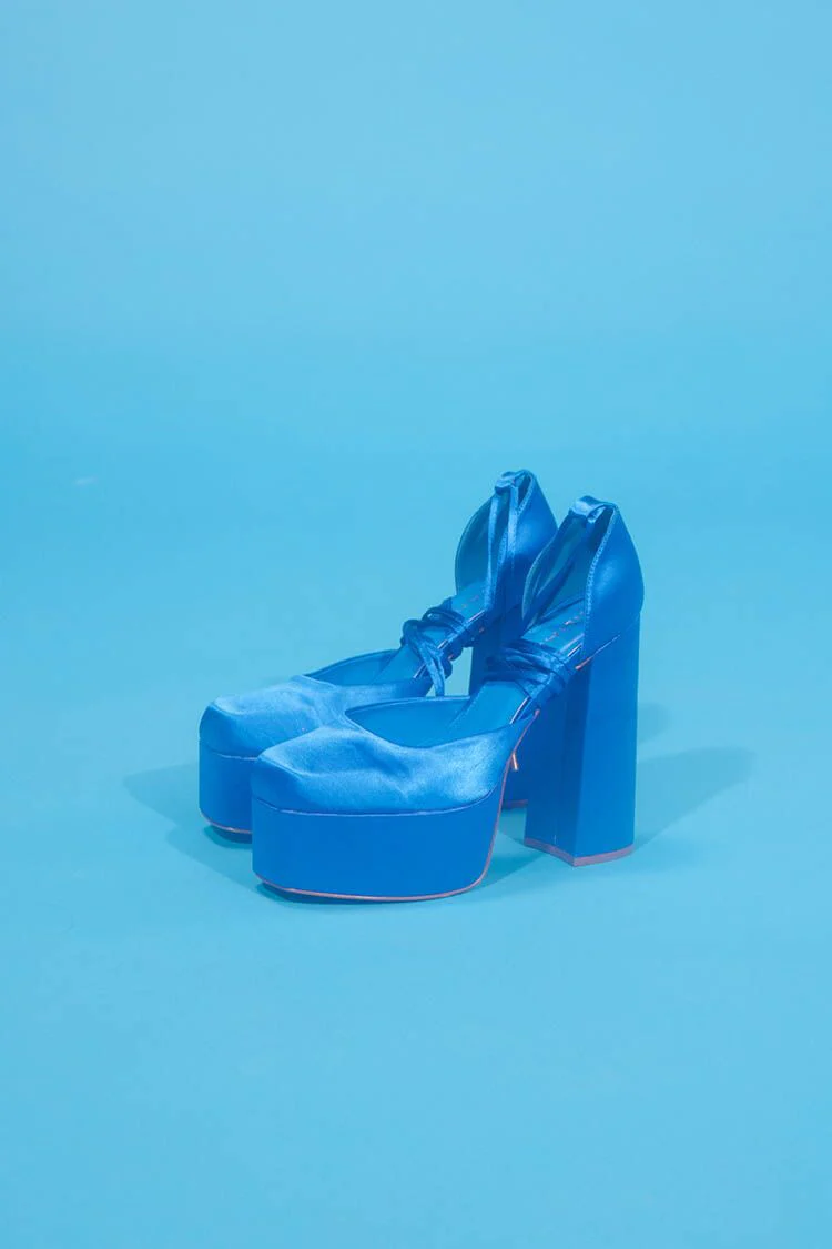 Satin Lace-Up Platform Heels