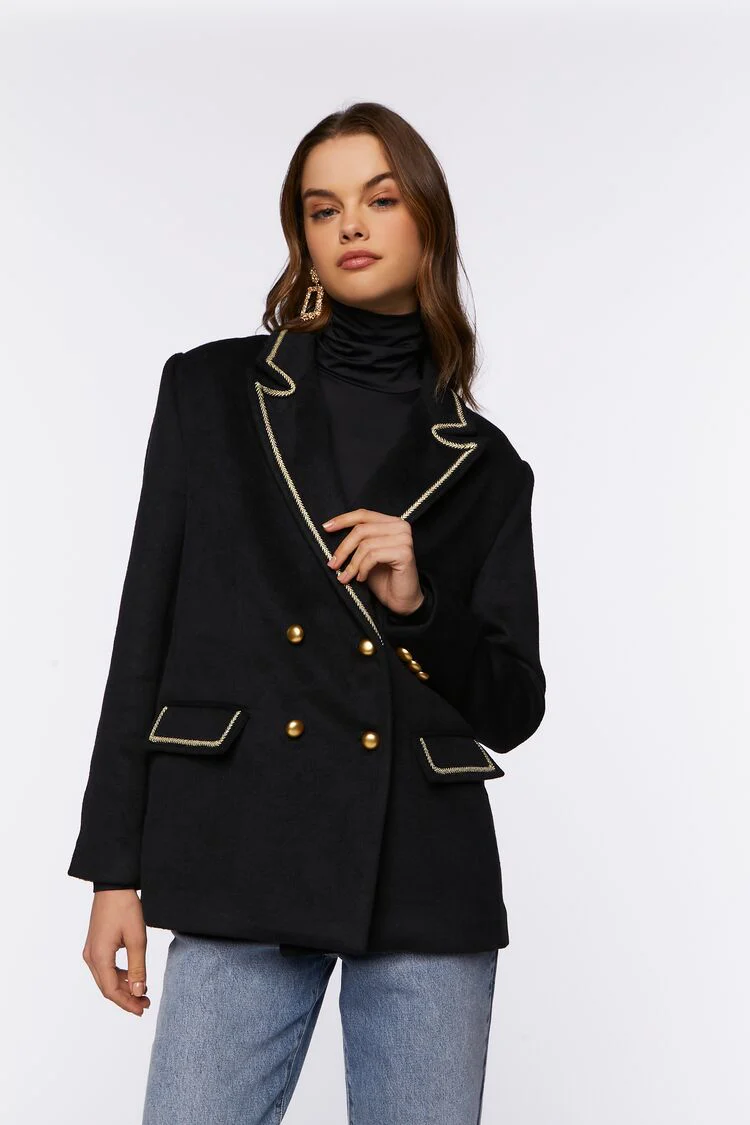 Braided-Trim Peak Lapel Blazer