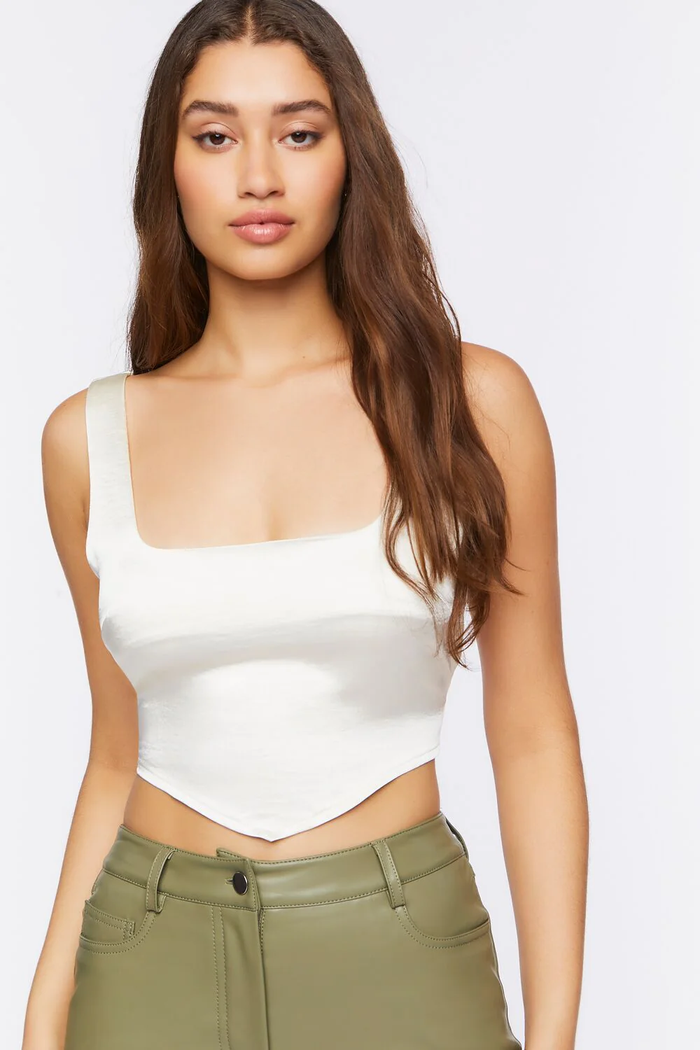 Satin V-Hem Crop Top