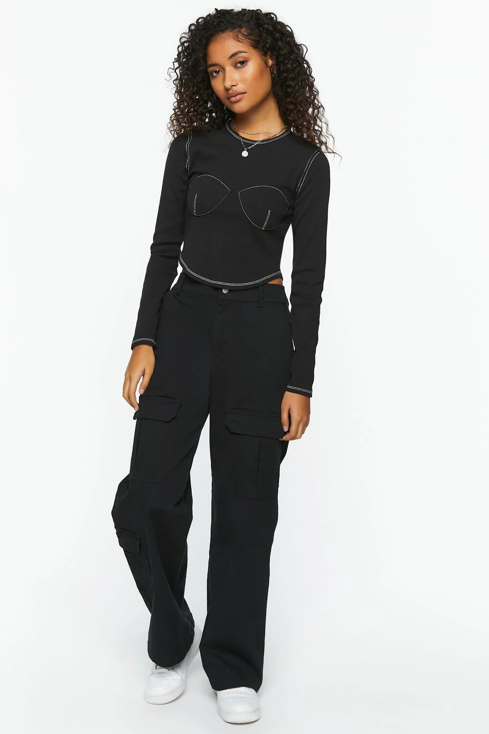 Bustier-Stitched Long-Sleeve Top - Image 4