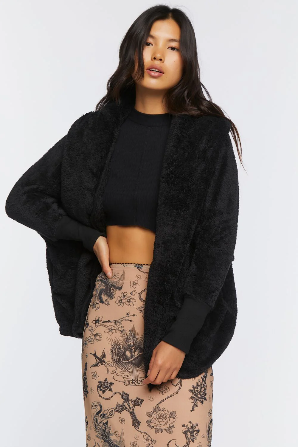 Faux Shearling Hooded Jacket