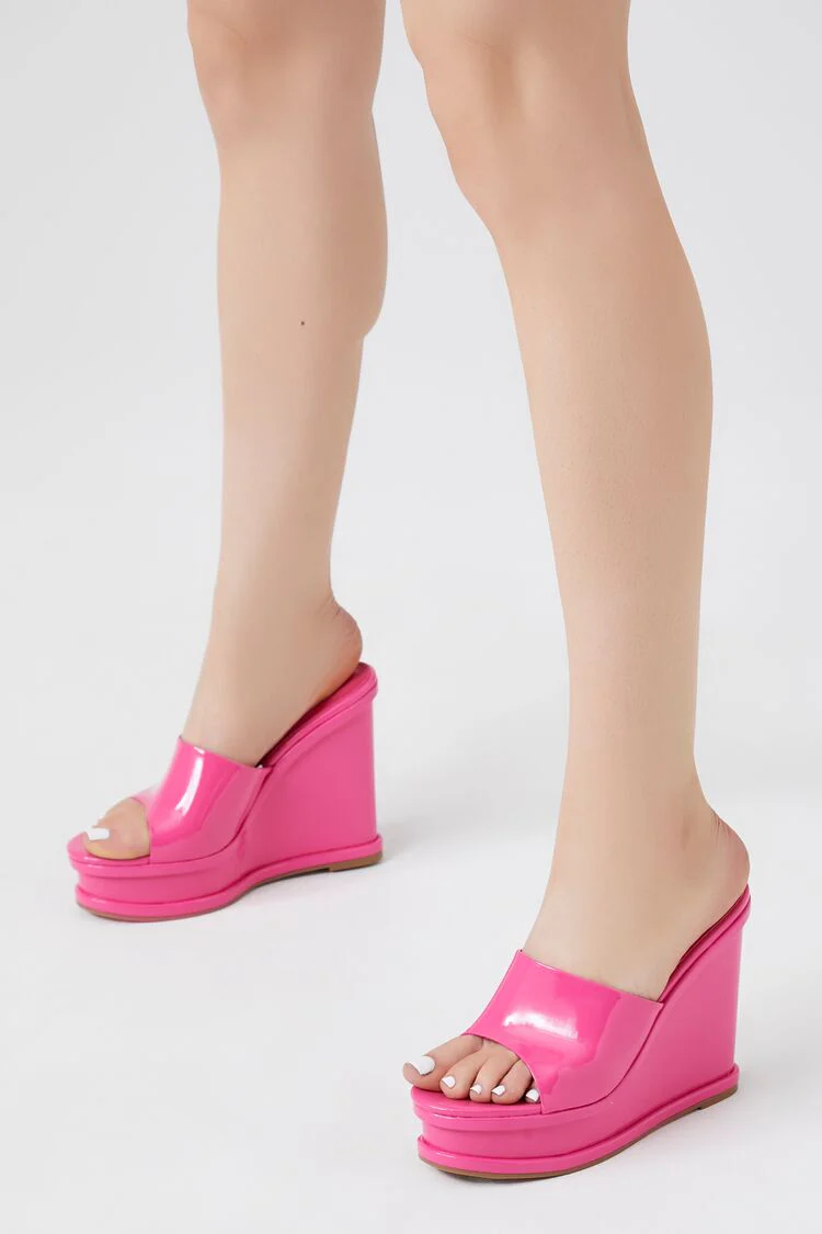Faux Patent Leather Platform Wedges