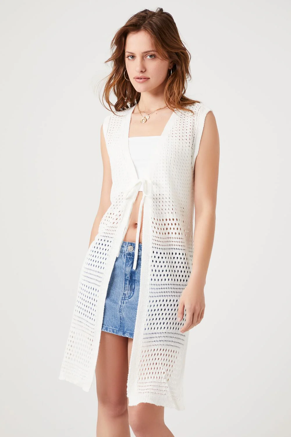 Pointelle Longline Sweater Vest
