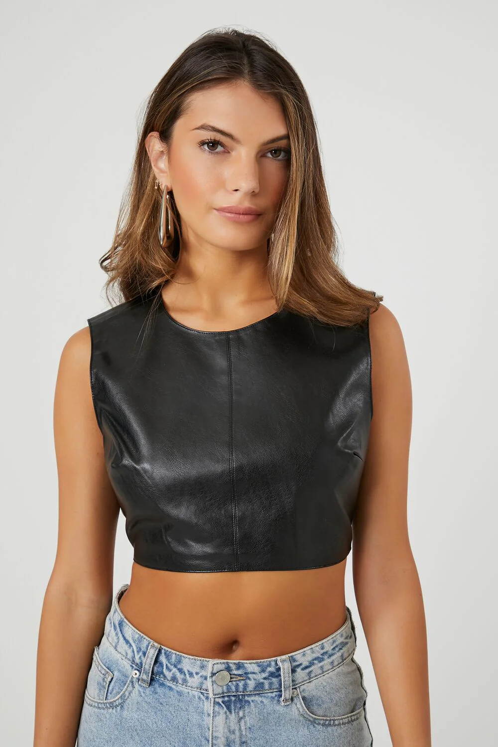Faux Leather Cutout Crop Top