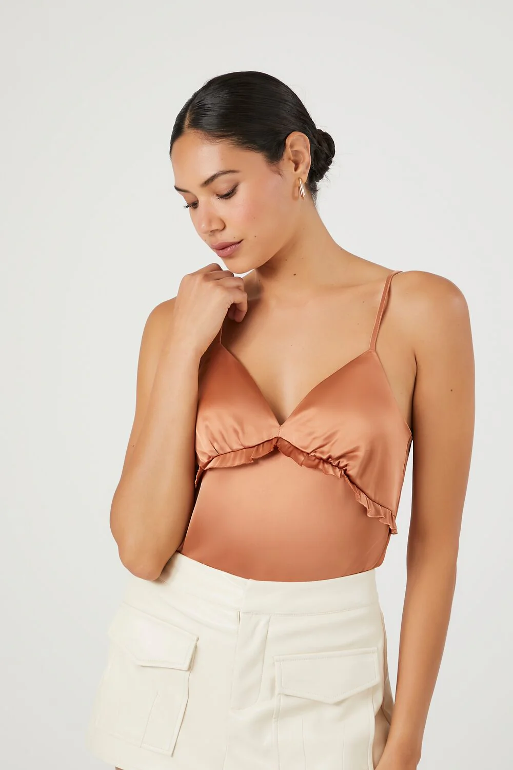 Satin Ruffle-Trim Bodysuit