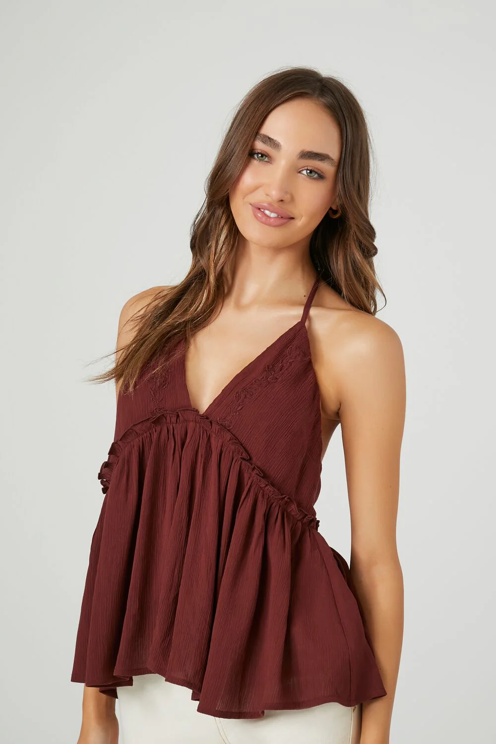 Gauze Flounce Halter Top