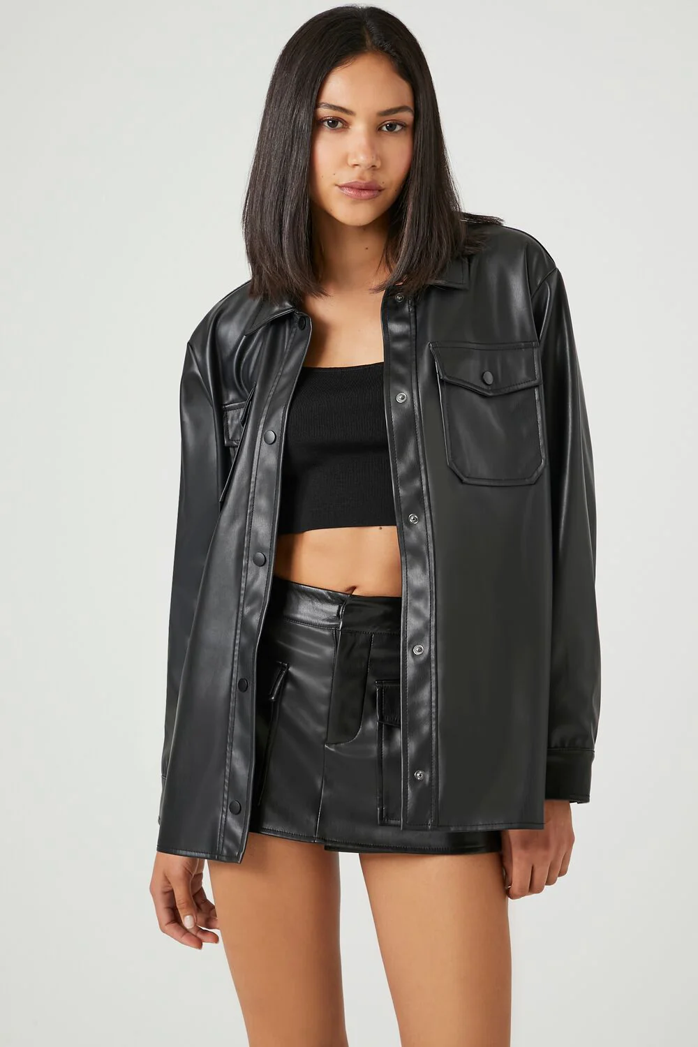 Faux Leather Vented Shacket