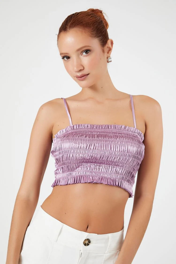 Smocked Satin Cropped Cami