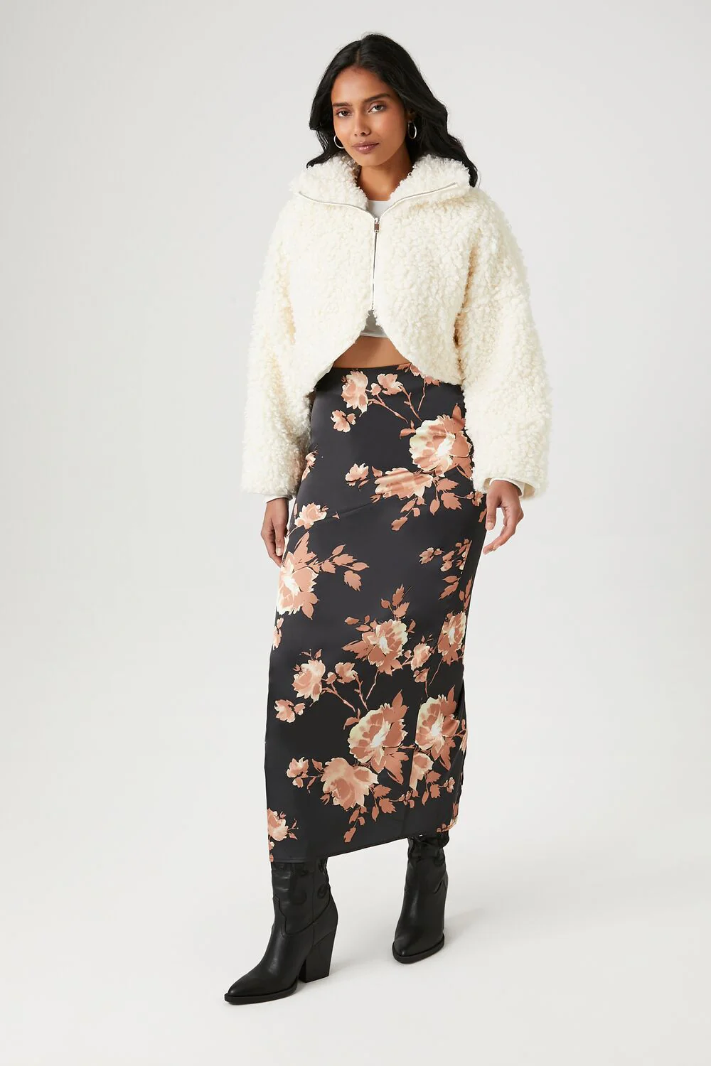 Faux Shearling Cropped Moto Jacket - Image 4