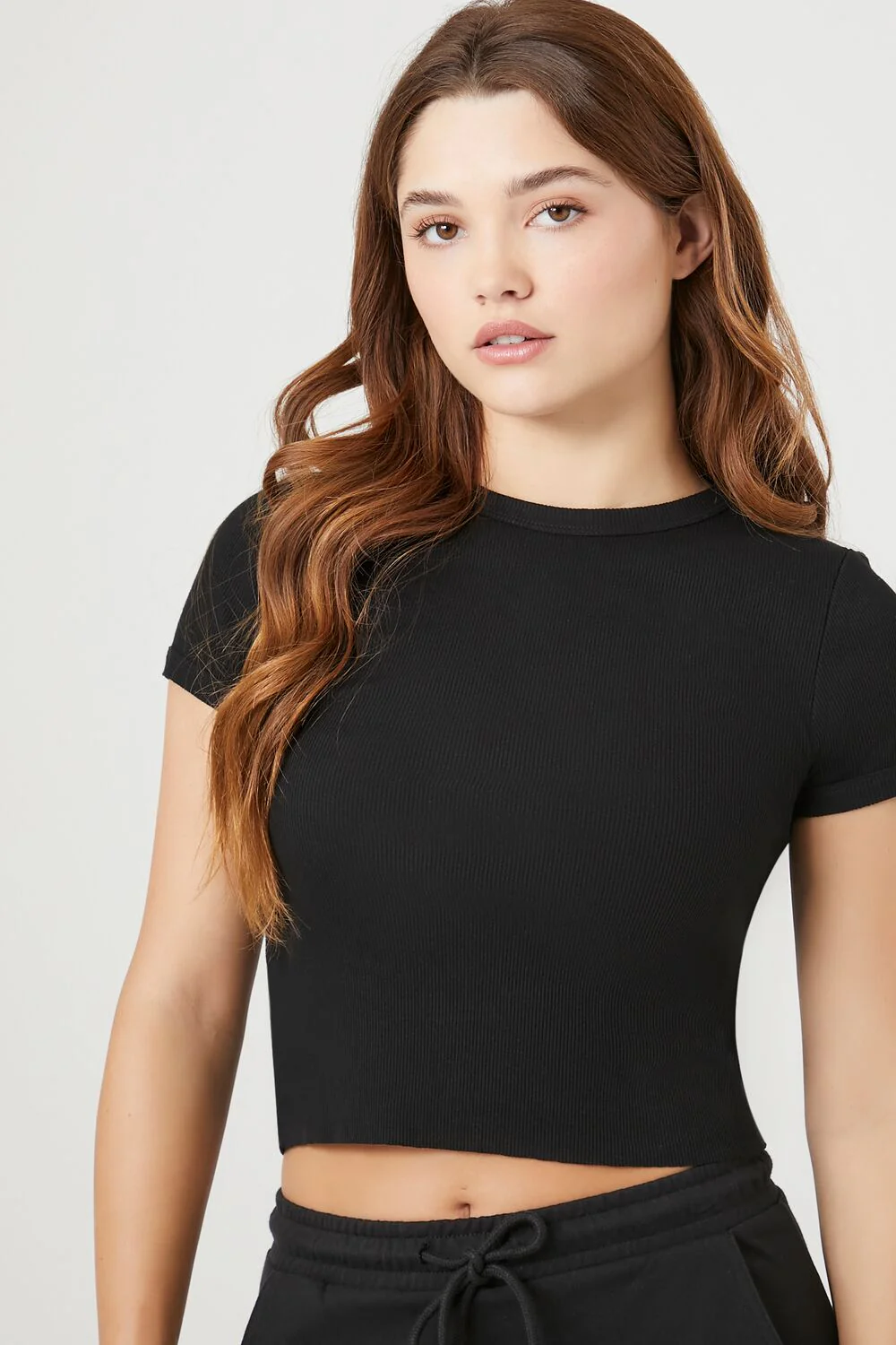 Cropped Rib-Knit Tee