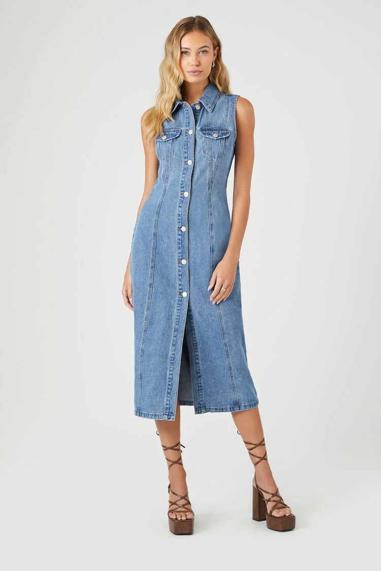 Denim Button-Up Midi Dress