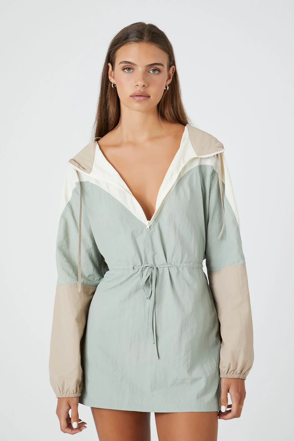 Colorblock Hooded Mini Dress