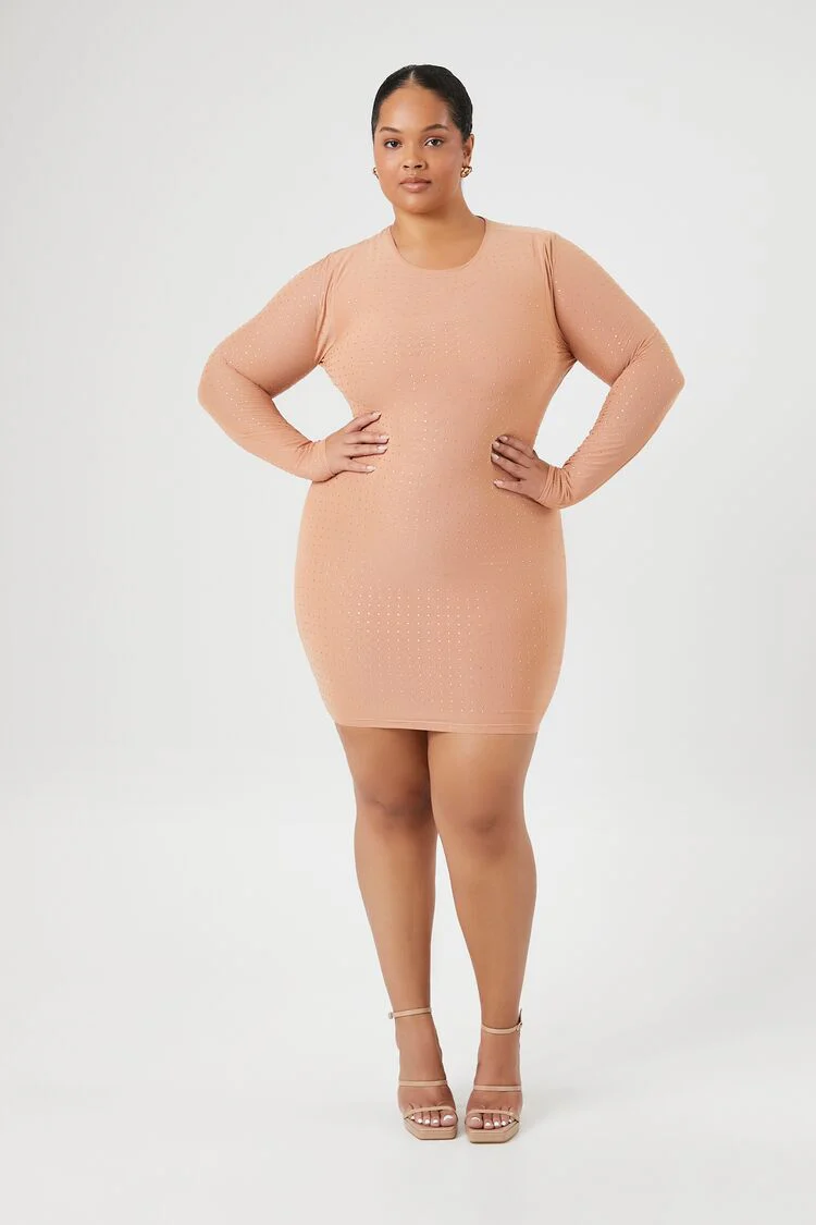 Plus Size Rhinestone Mesh Dress - Image 4