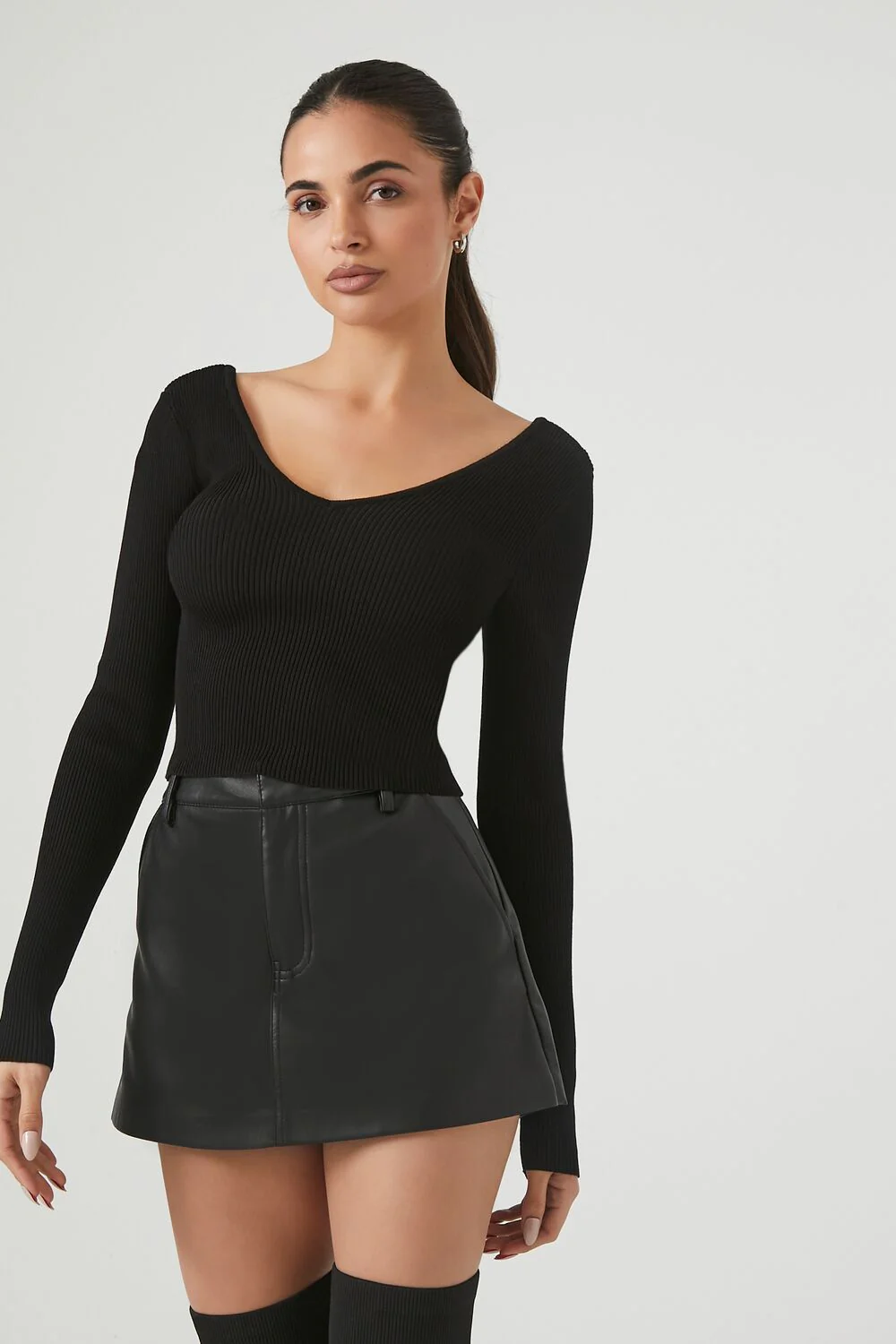 Cropped Rib-Knit Sweater