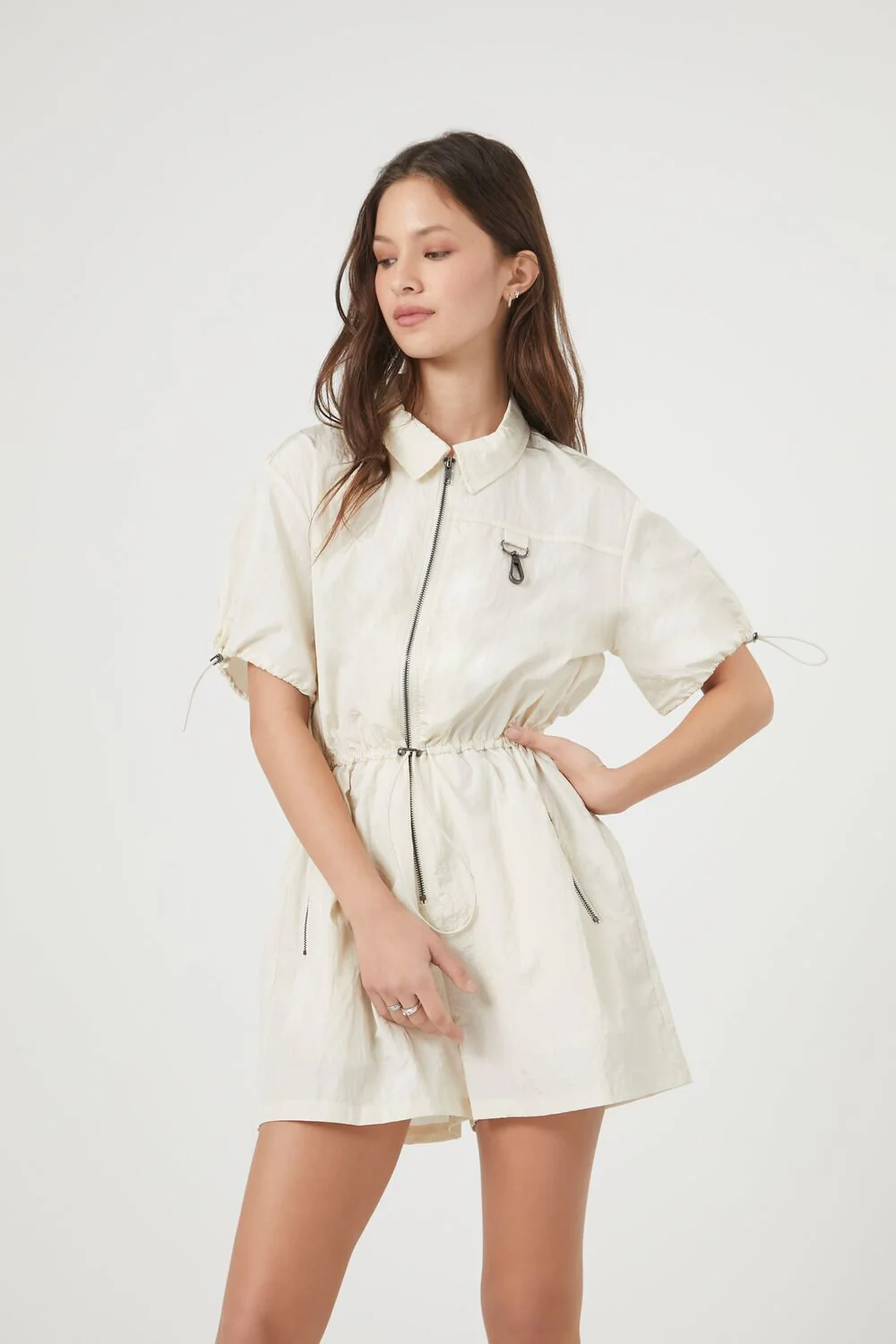 Nylon Zip-Up Toggle Romper