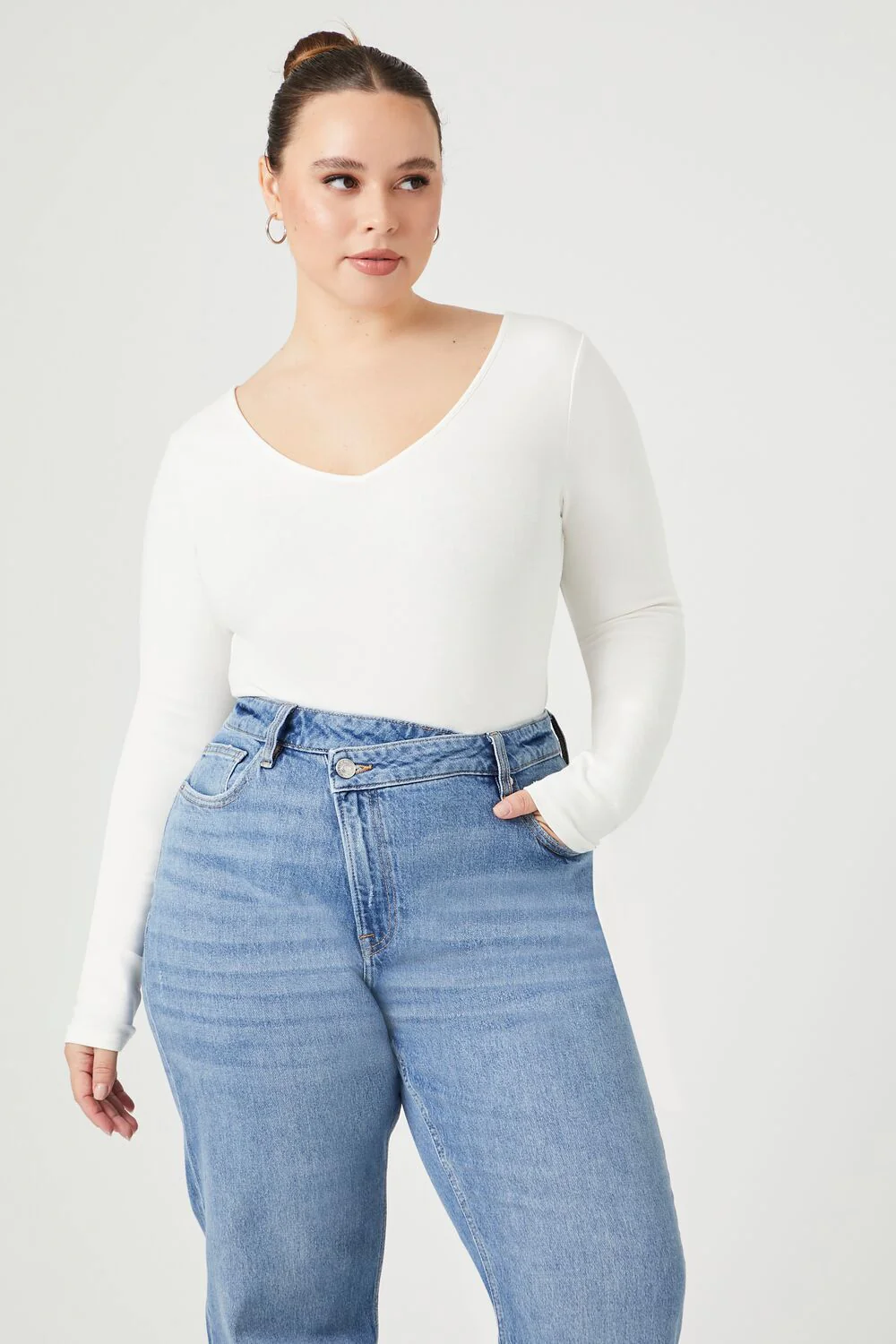 Plus Size Fitted V-Neck Bodysuit