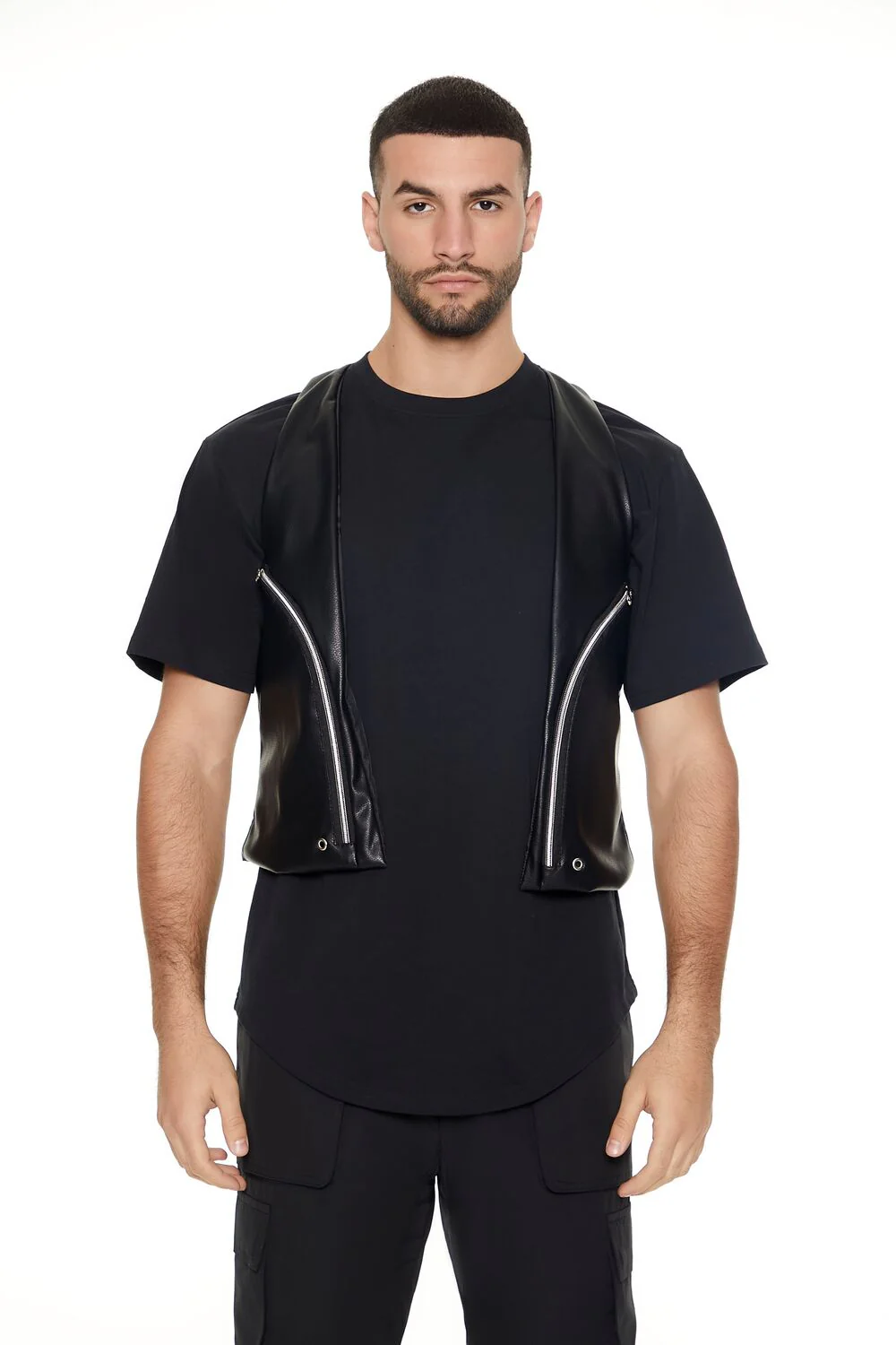 Faux Leather Zip-Pocket Vest