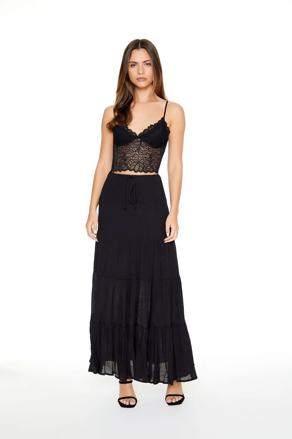 Tiered Drawstring Maxi Skirt