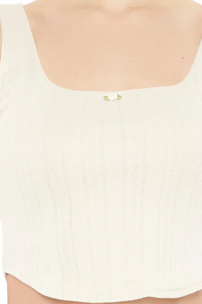 Rosette Pointelle Knit Crop Top - Image 5