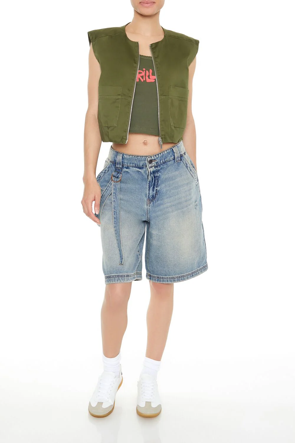 Satin Zip-Up Cropped Vest - Image 2