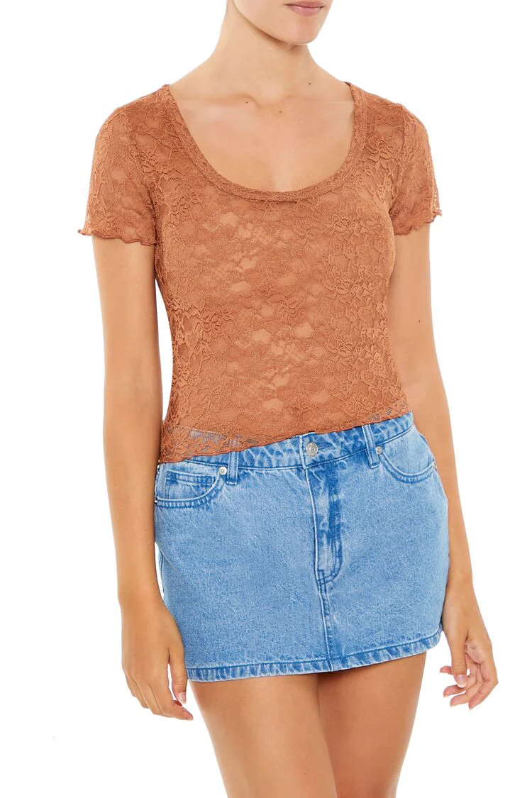 Sheer Lace Lettuce-Edge Tee