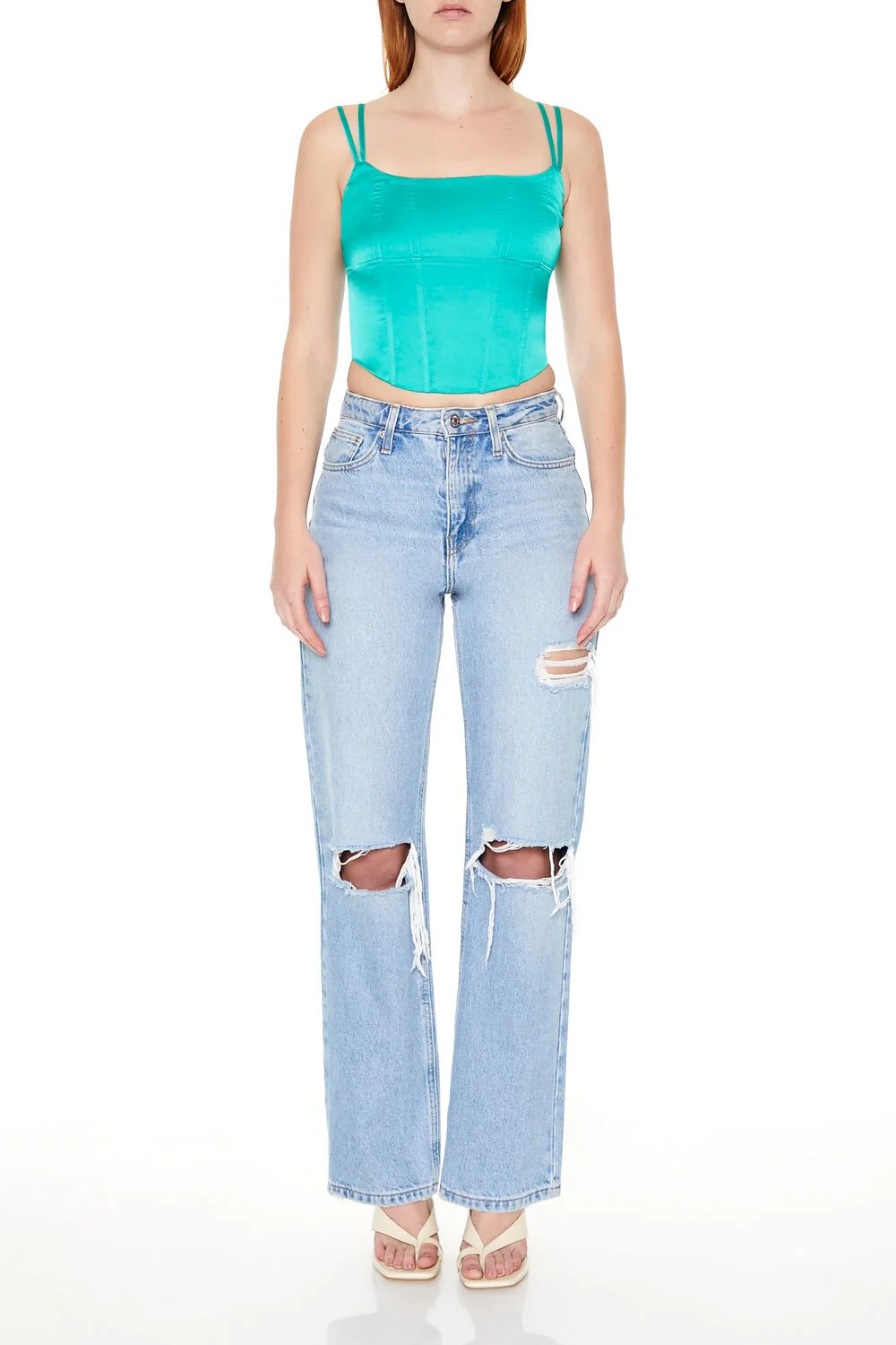 Satin Lace-Up Cropped Cami - Image 2