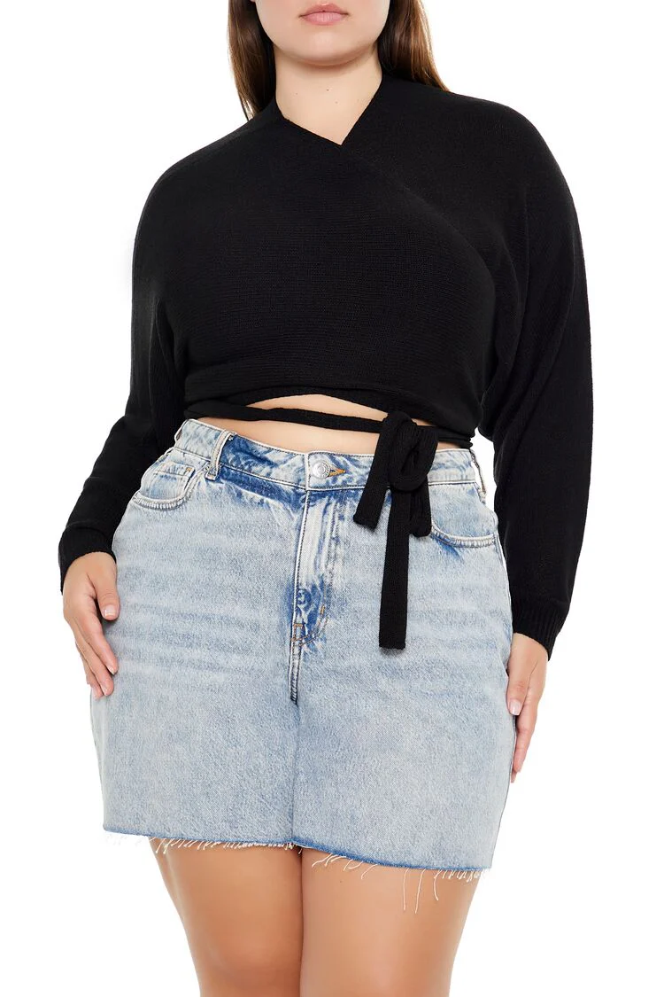 Plus Size Sweater-Knit Wrap Top