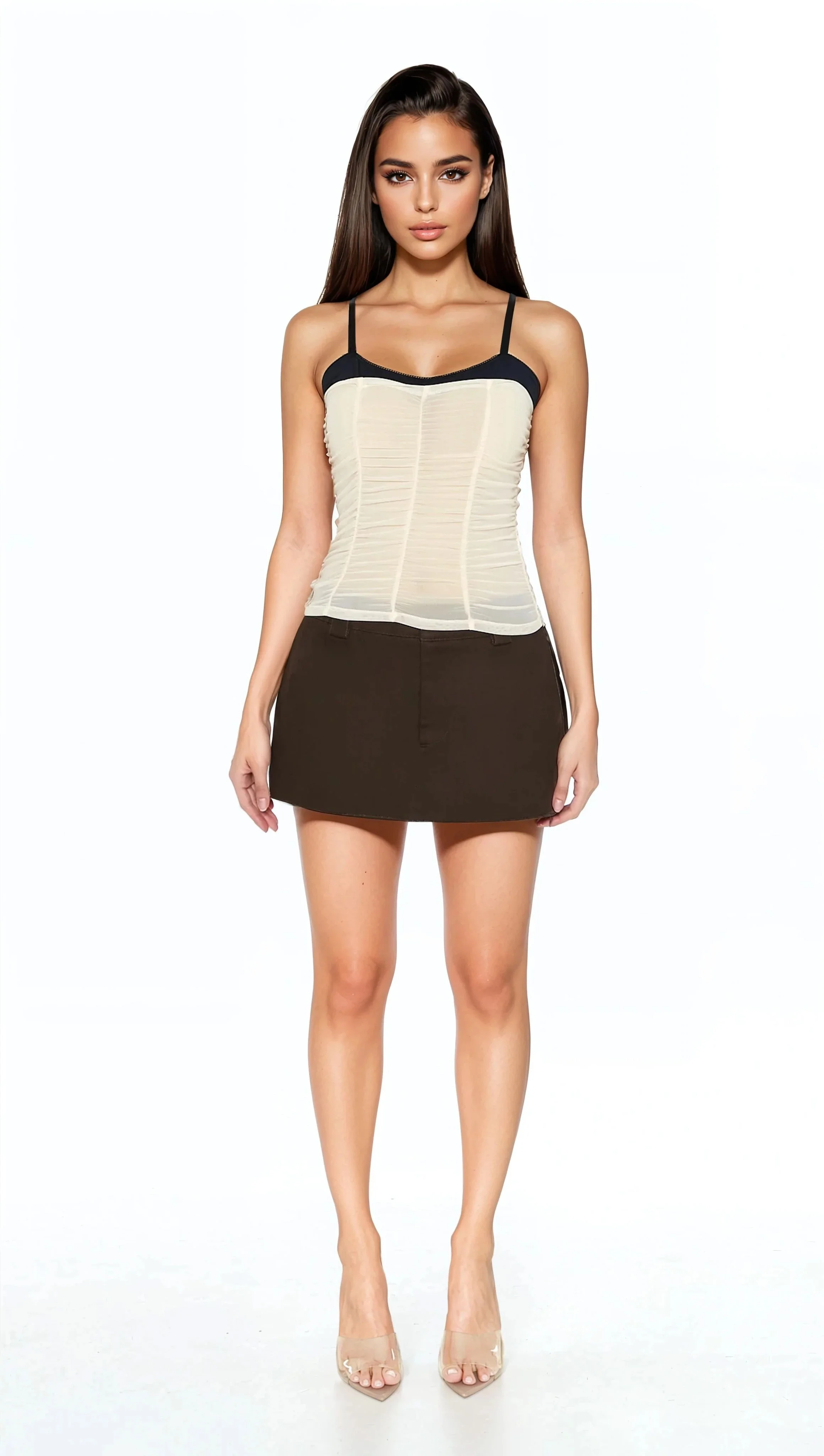Ruched Mesh Colorblock Cami