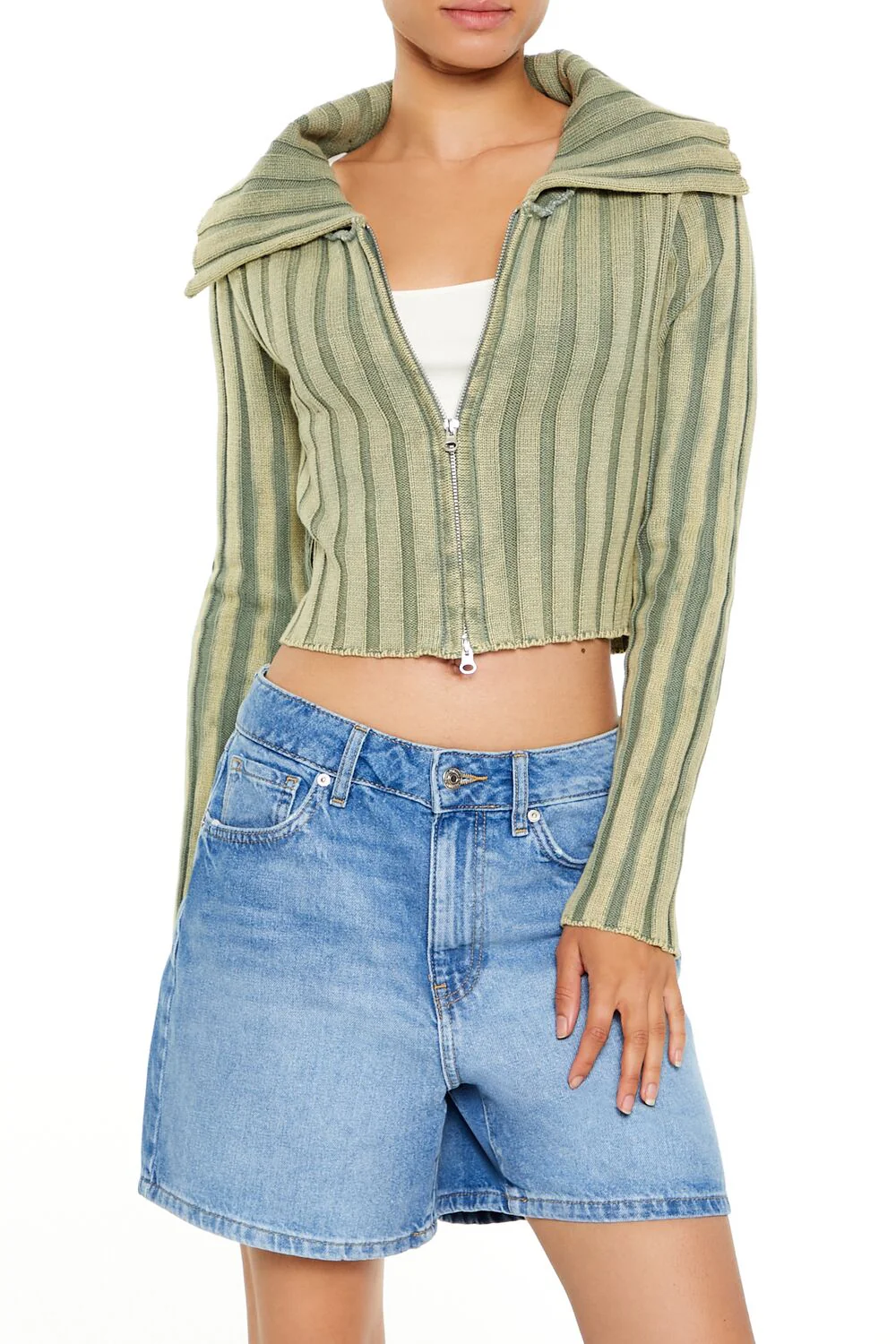Cropped Zip-Up Sweater