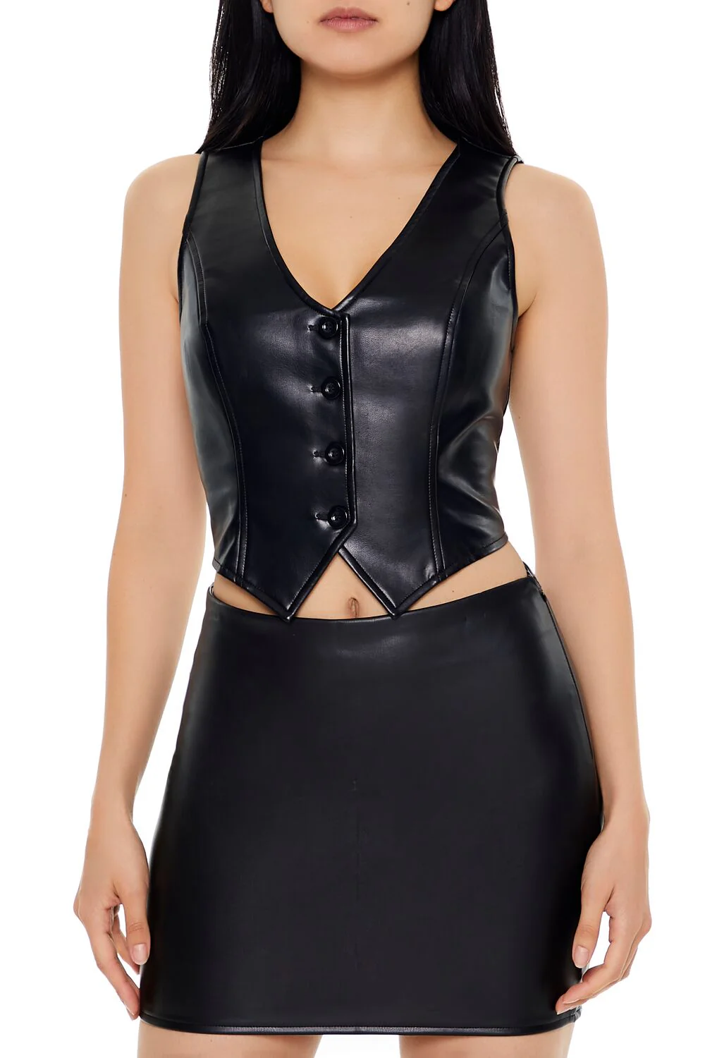 Faux Leather Notched Vest