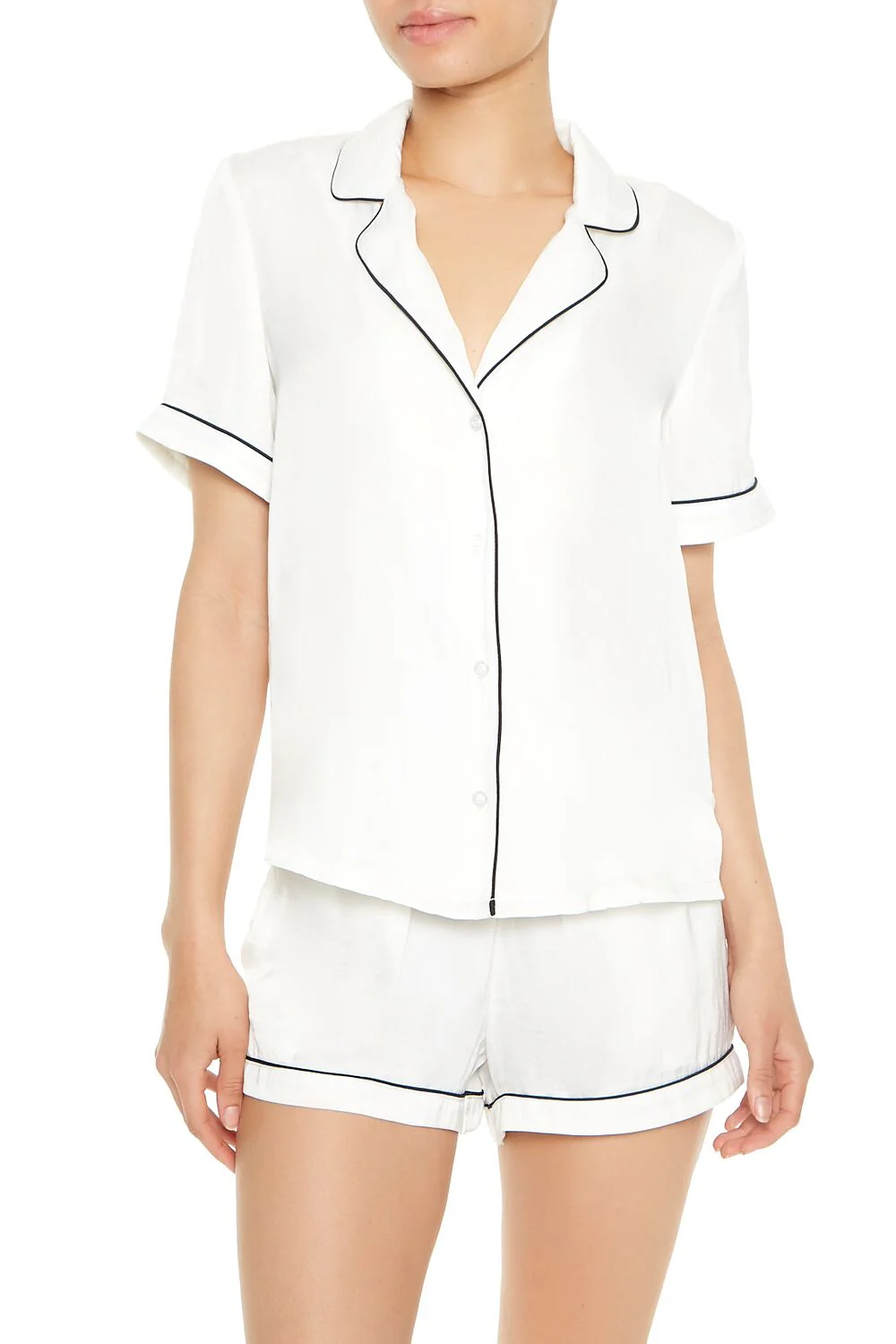 Piped-Trim Shirt & Shorts Pajama Set