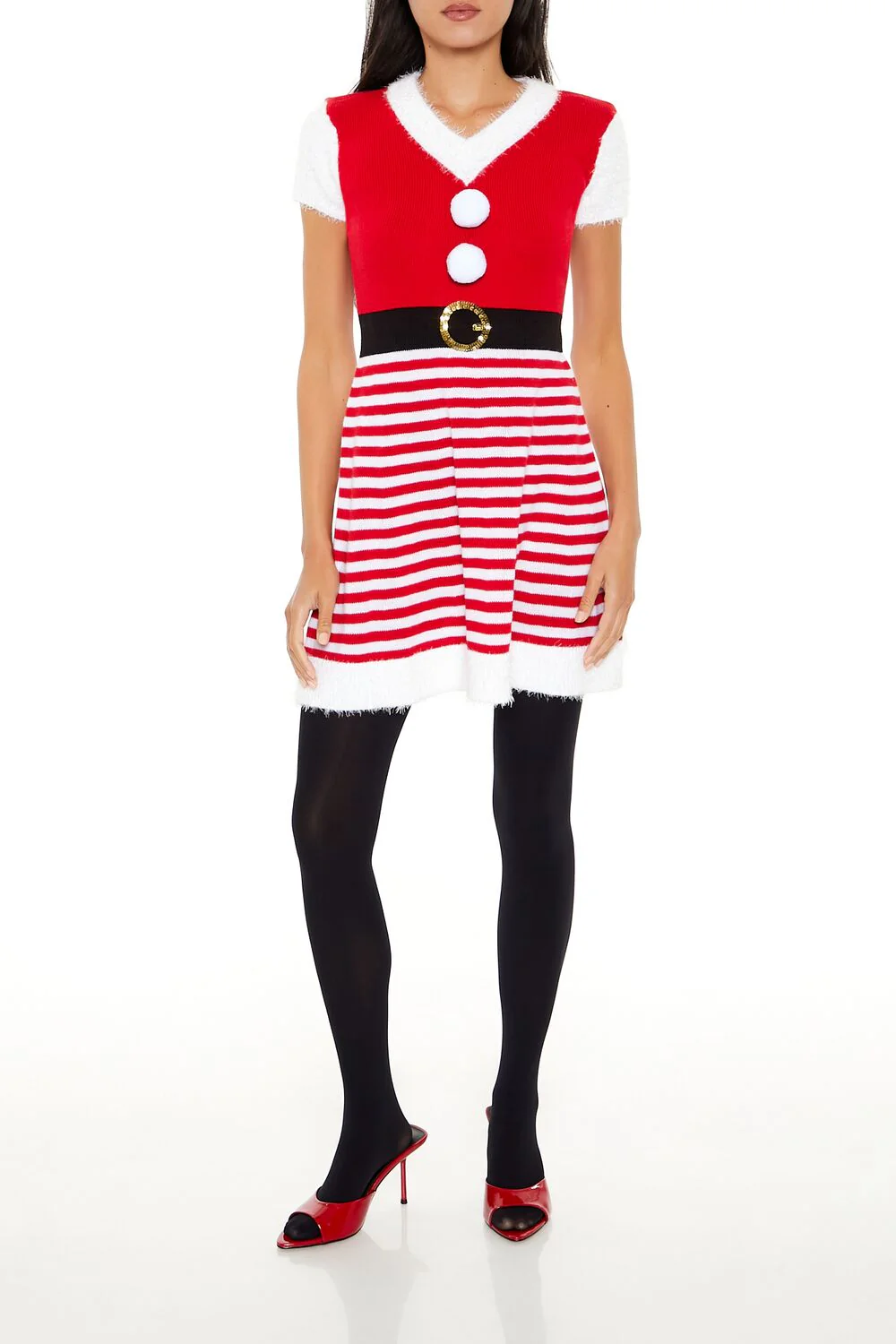 Hooded Striped Santa Mini Dress