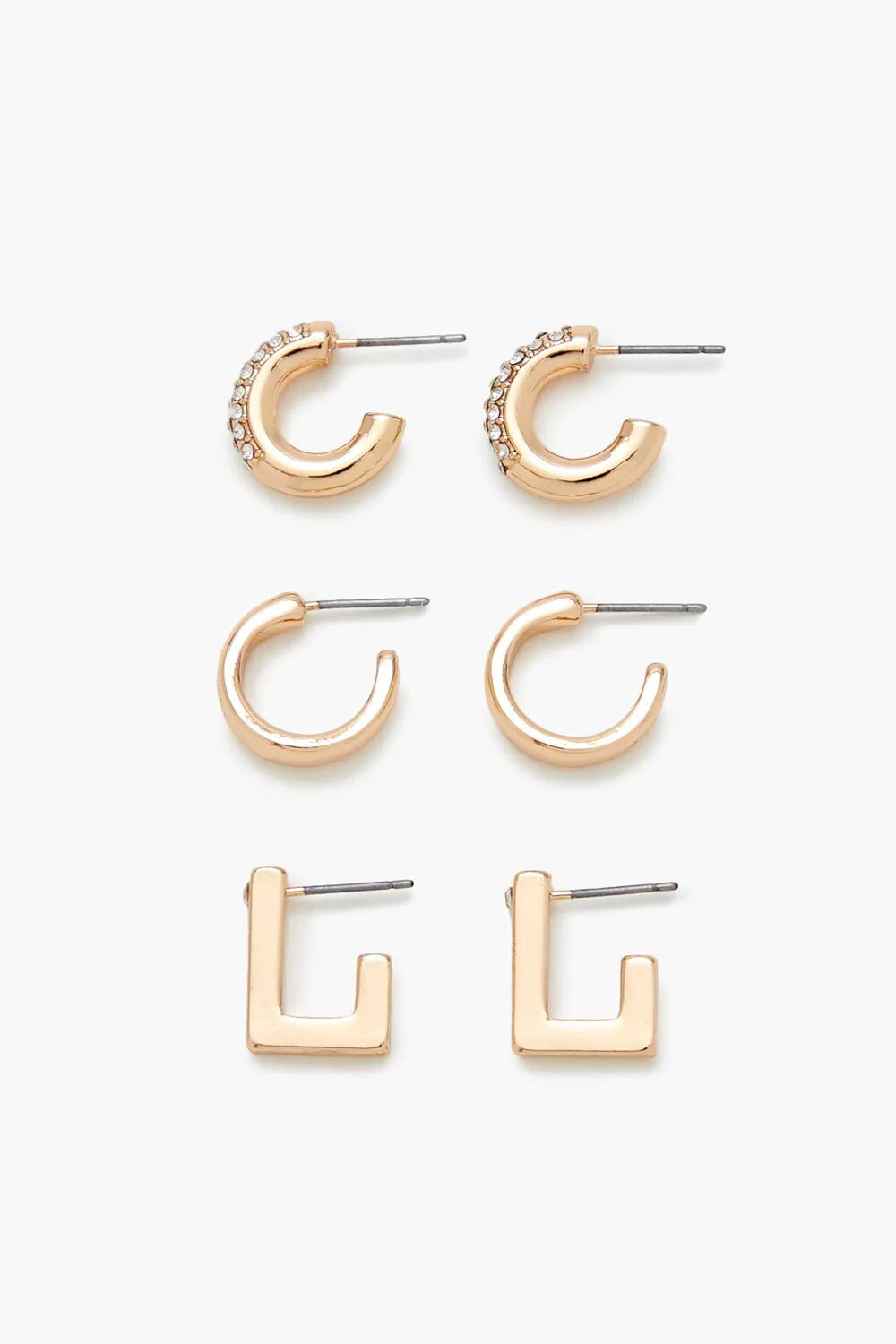 Rhinestone Geo Hoop Earring Set