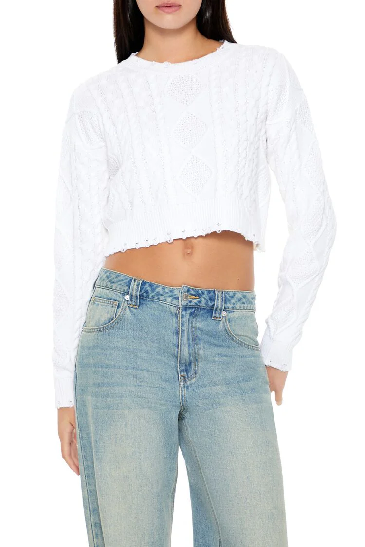 Cropped Cable Knit Sweater