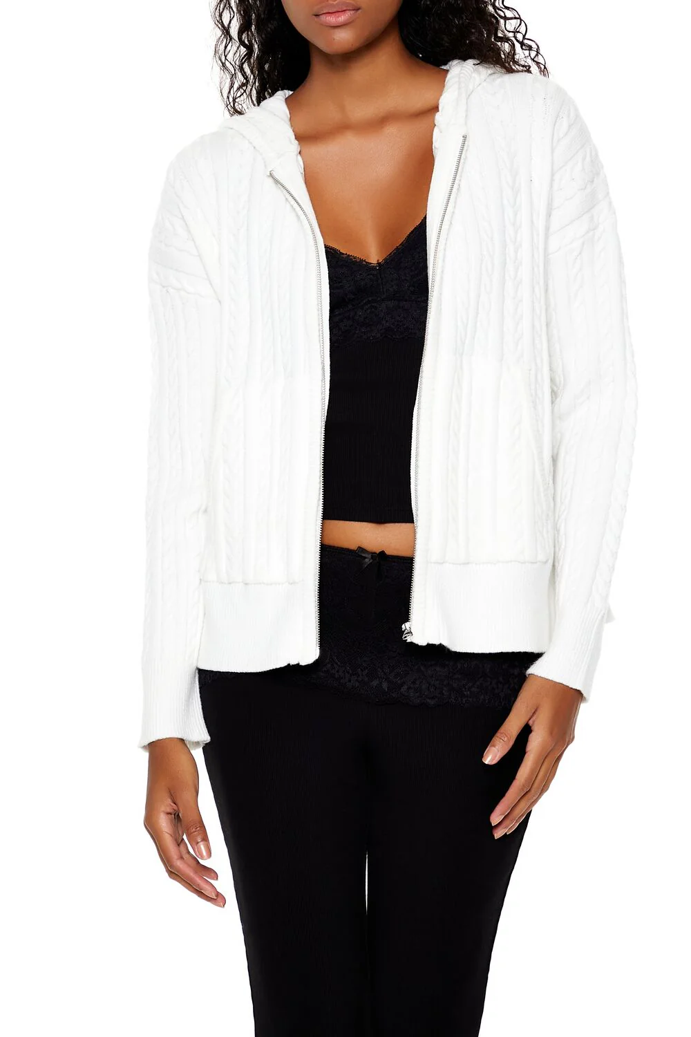 Cable Knit Zip-Up Hoodie