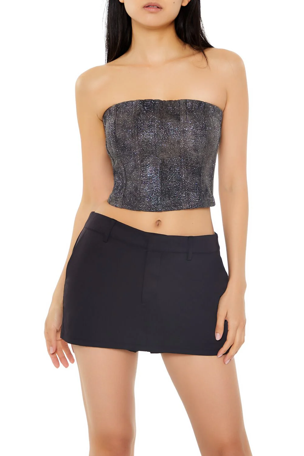 Rhinestone Faux Leather Tube Top