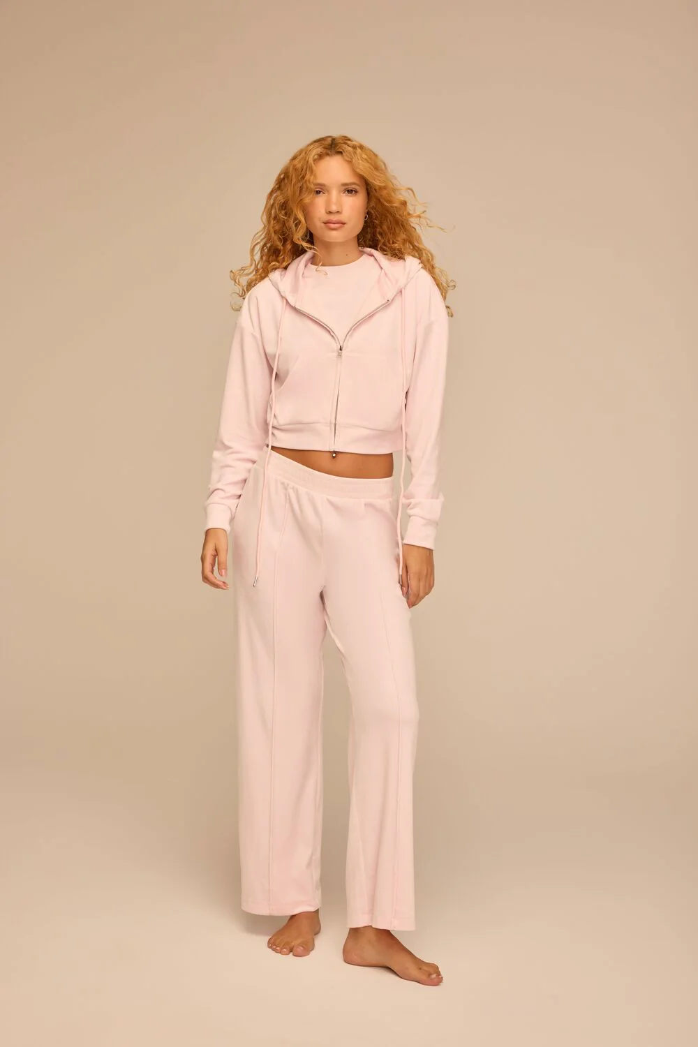 Velour Mid-Rise Wide-Leg Pants